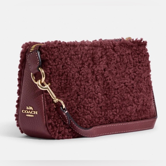 Coach CE691 Nolita 19 In Shearling With Coach Motif In Gold/Black Cherry - Picture 5 of 9
